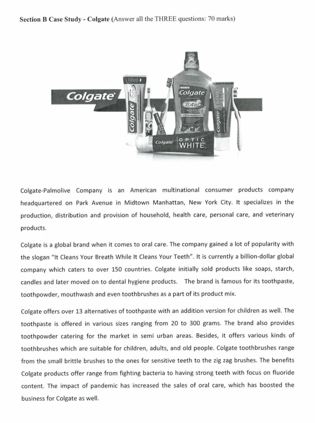 Section B Case Study - Colgate (Answer all the