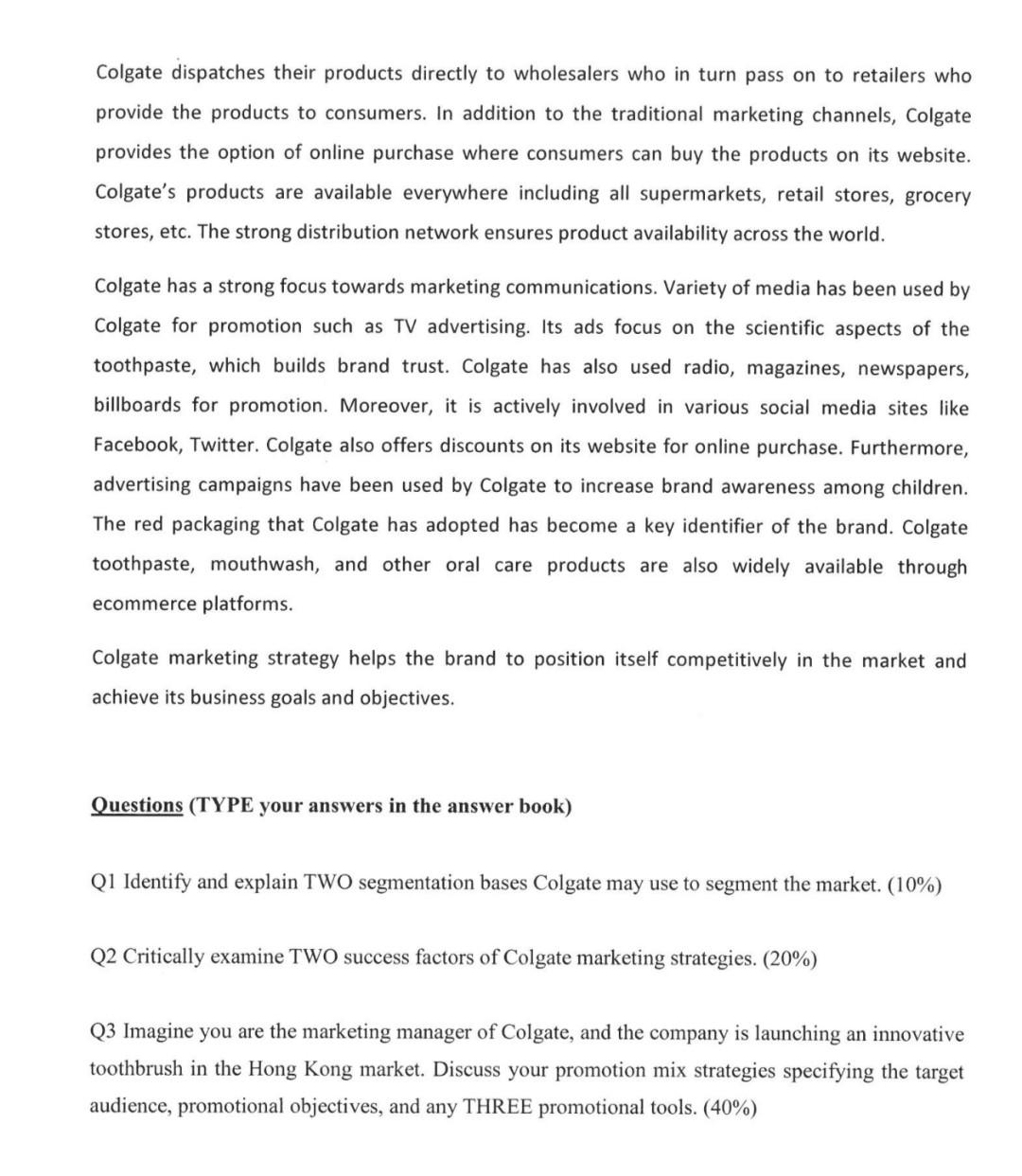 Section B Case Study - Colgate (Answer all the