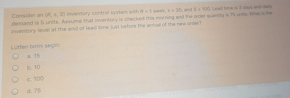 Consider an (R, S, S) inventory control system