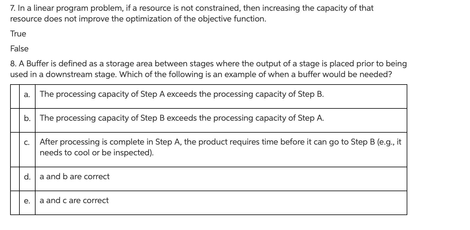 7. In a linear program problem, if a resource is