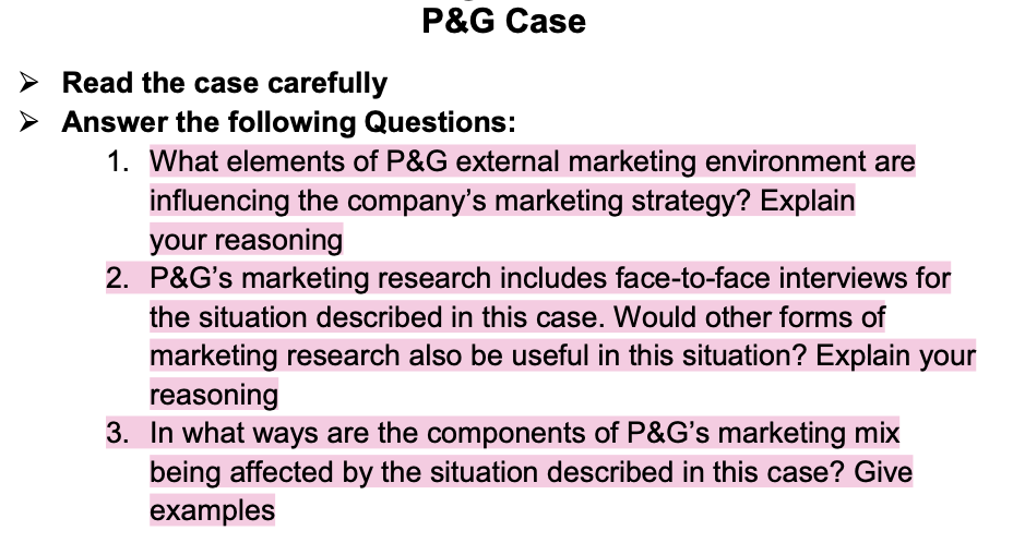 P&G Case > Read the case carefully Answer the