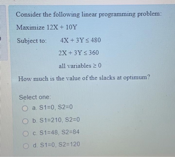 Consider the following linear programming