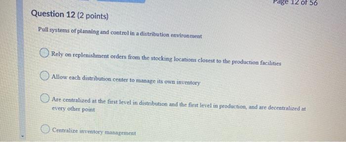 Question 11 (2 points) 2: The packing list for a
