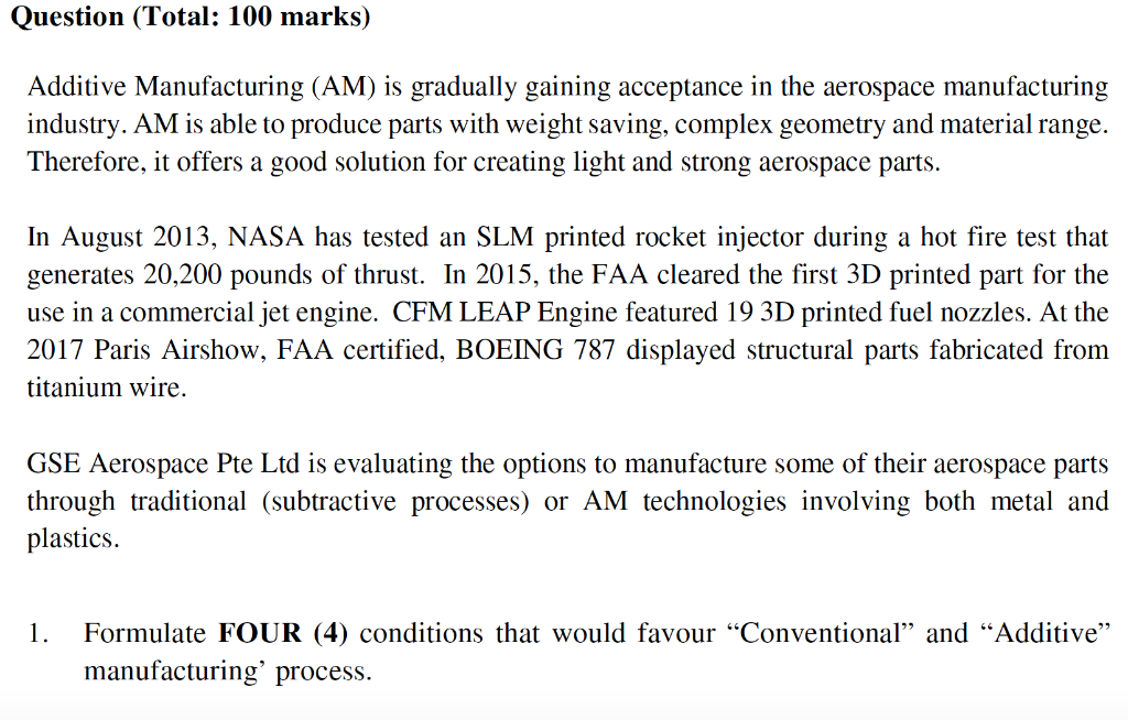 Question (Total: 100 marks) Additive