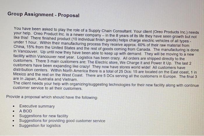 Group Assignment - Proposal You have been asked