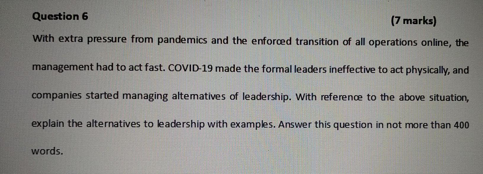 Question 6 (7 marks) With extra pressure from