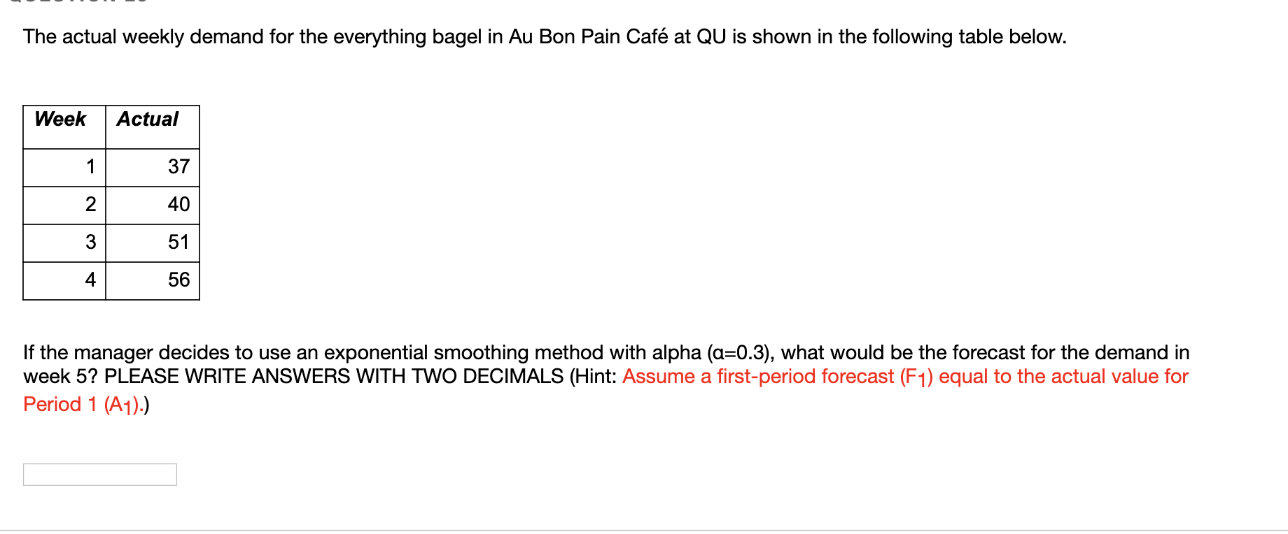 The actual weekly demand for the everything bagel