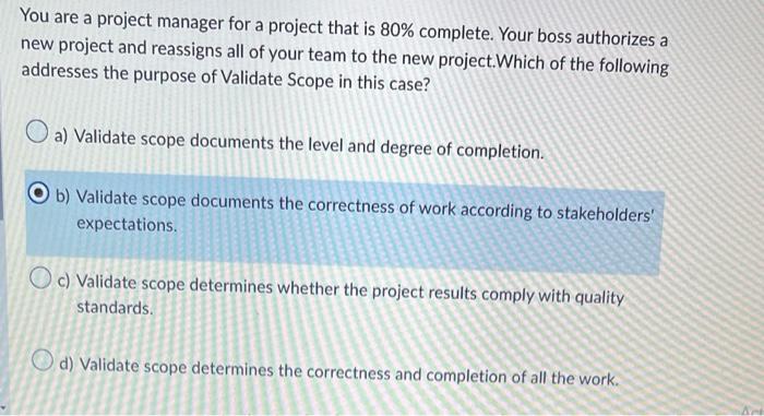 You are a project manager for a project that is