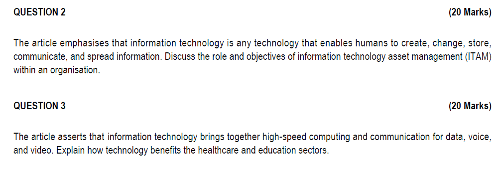 QUESTION 2 (20 Marks) The article emphasises that