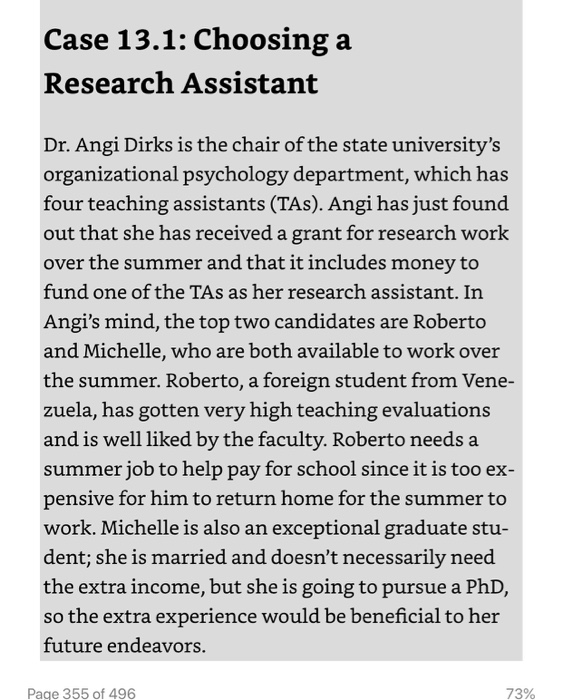 Case 13.1: Choosing a Research Assistant Dr. Angi