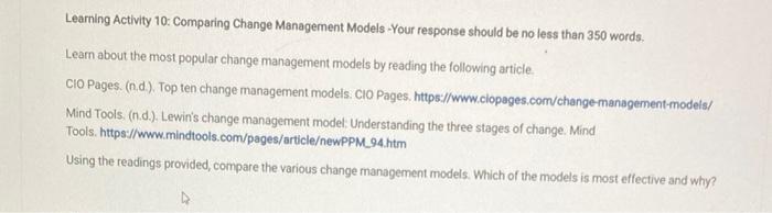 Learning Activity 10: Comparing Change Management