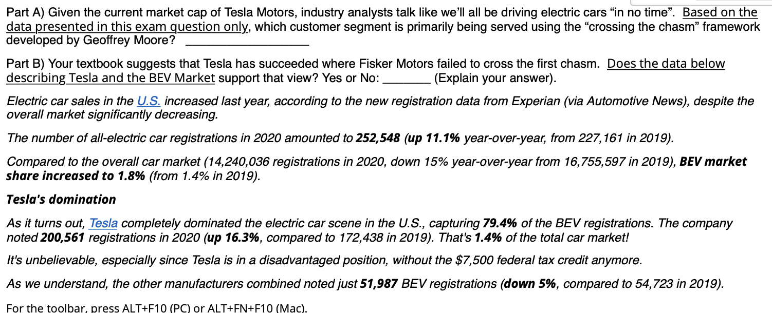 Part A) Given the current market cap of Tesla