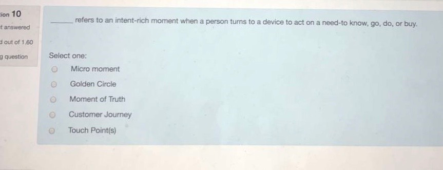 Question 10 Bion 10 refers to an intent-rich