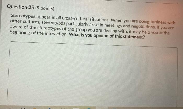 Question 24 (10 points) Hofstede's cultural