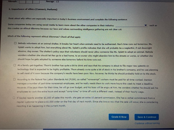 Attempts: Average: 72 2. Importance of ethics