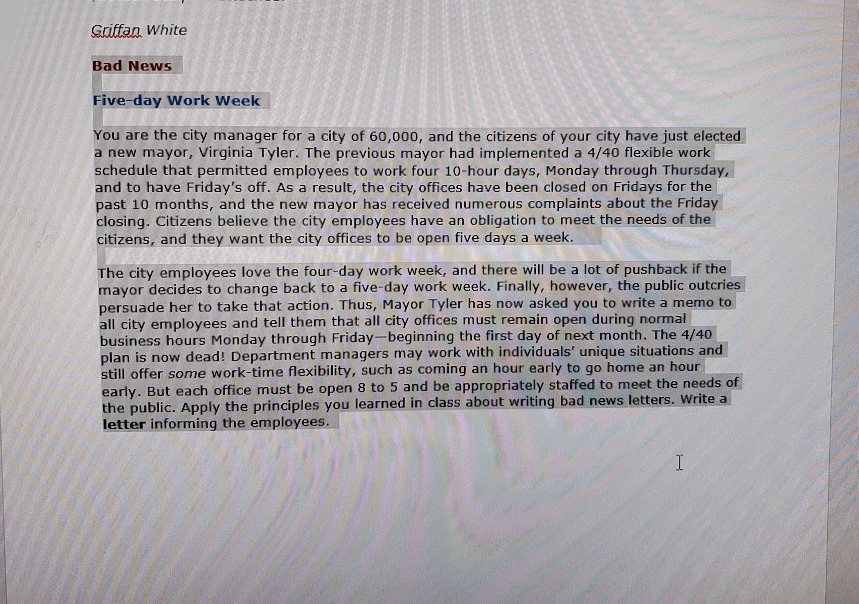 business letter bad news Gaffan White Bad News