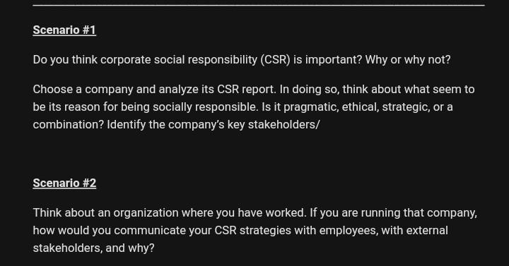 Scenario #1 Do you think corporate social