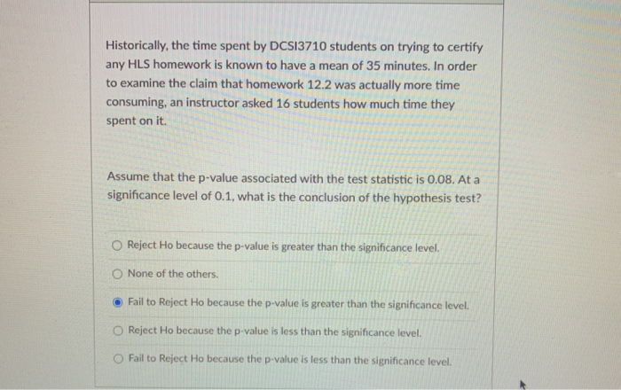 Historically, the time spent by DCS13710 students