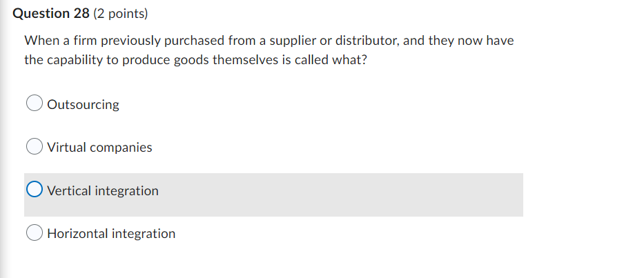 Question 28 (2 points) When a firm previously
