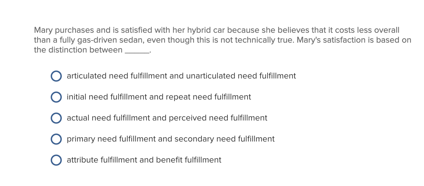 Mary purchases and is satisfied with her hybrid