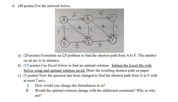 6. (40 points) For the network below, 2 5 ) B a 4