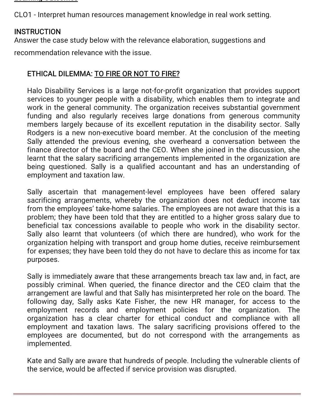 urgent please CL01 - Interpret human resources