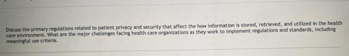 Discuss the primary regulations related to