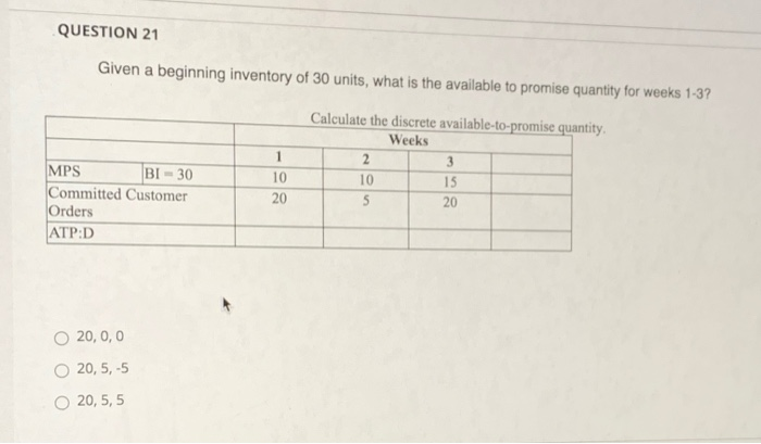 QUESTION 21 Given a beginning inventory of 30