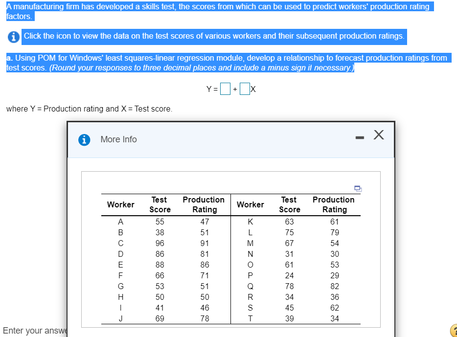 A manufacturing firm has developed a skills test,