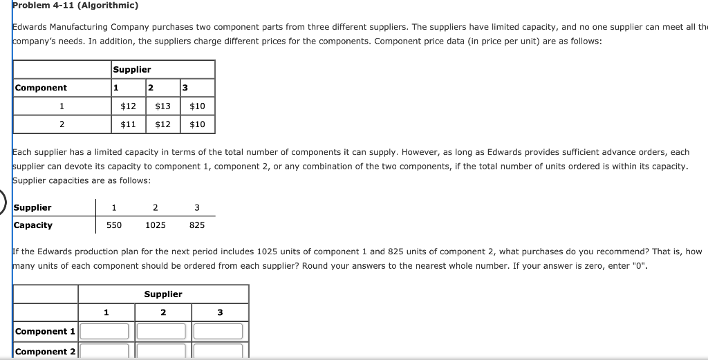 Problem 4-11 (Algorithmic) Edwards Manufacturing