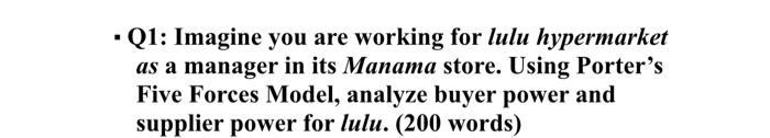 Q1: Imagine you are working for lulu hypermarket