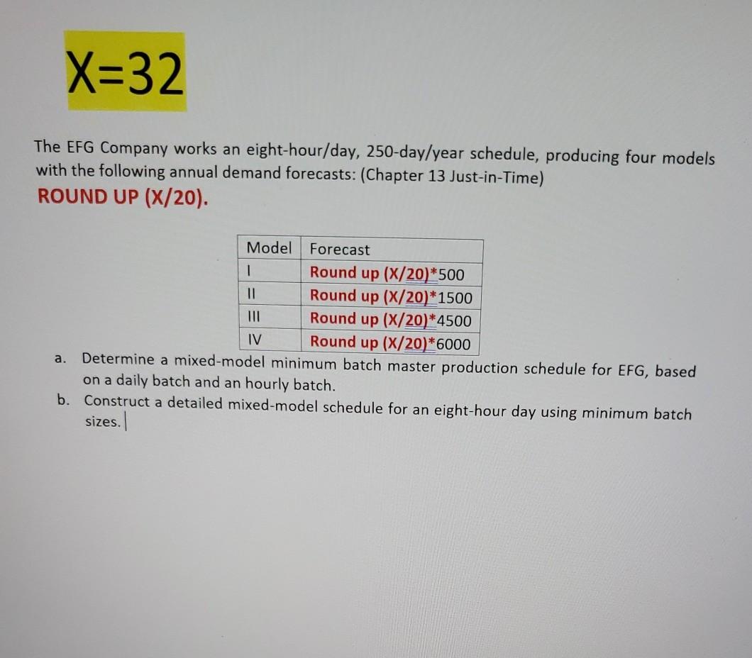 X=32 The EFG Company works an eight-hour/day,