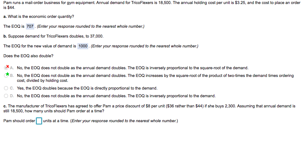 Pam runs a mail-order business for gym equipment.