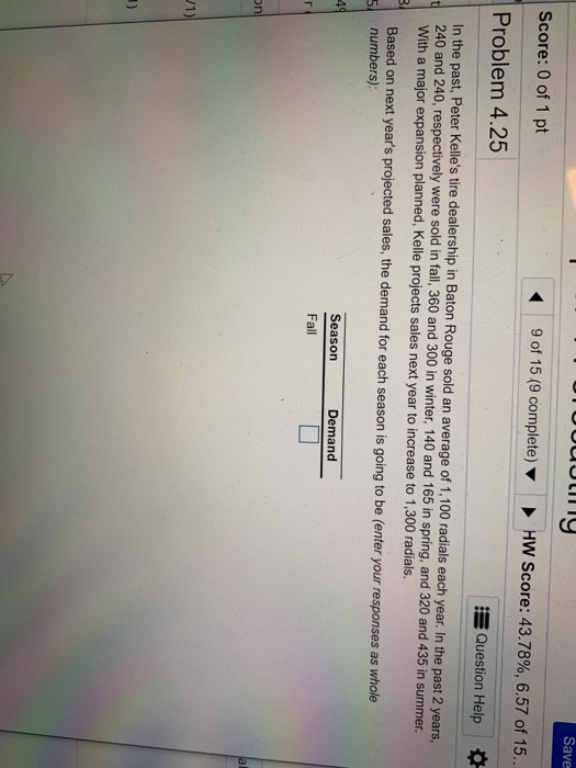 Homewon apter 4 Forecasting Save Score: 0 of 1 pt