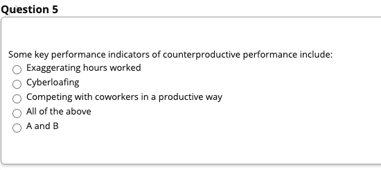Question 5 Some key performance indicators of