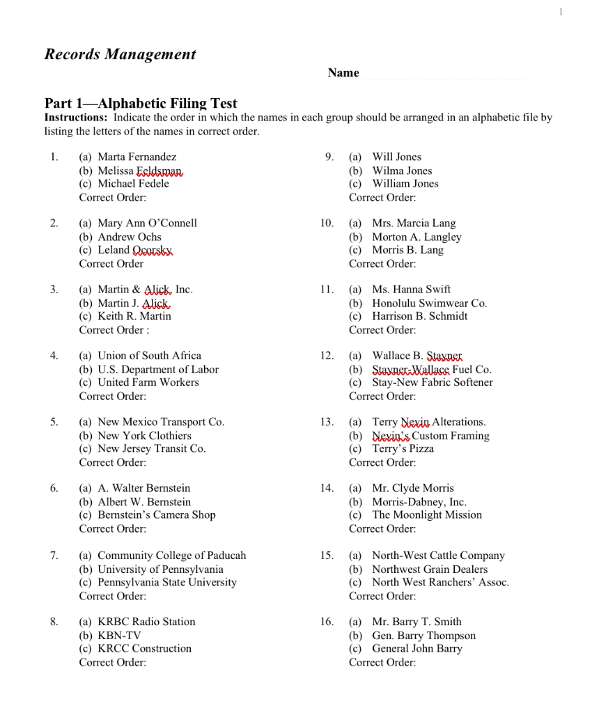 Records Management Name Part 1Alphabetic Filing