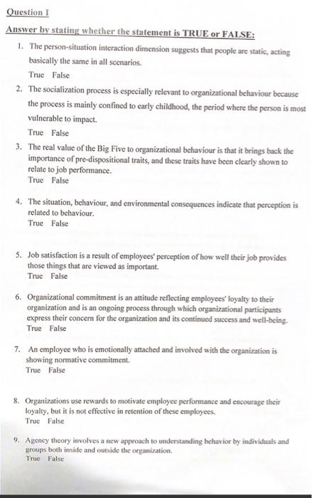 answer by stating whether the statement is TRUE