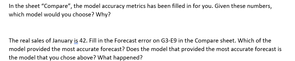 In the sheet "Compare", the model accuracy