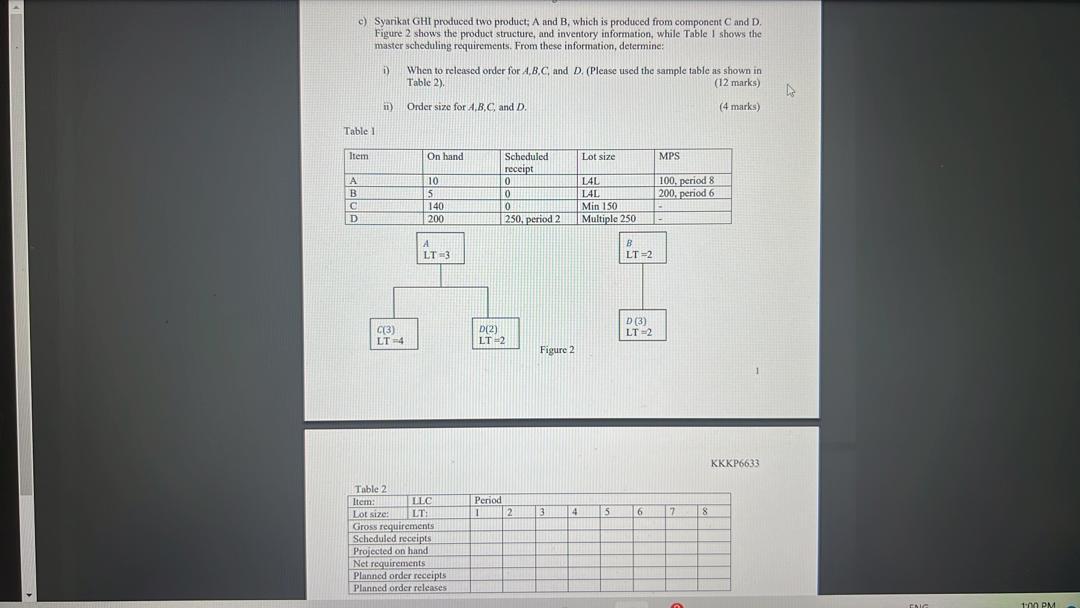 c) Syarikat GHI produced two product; A and B,