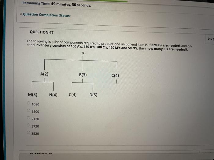 Question Completion Status: QUESTION 48 0.5