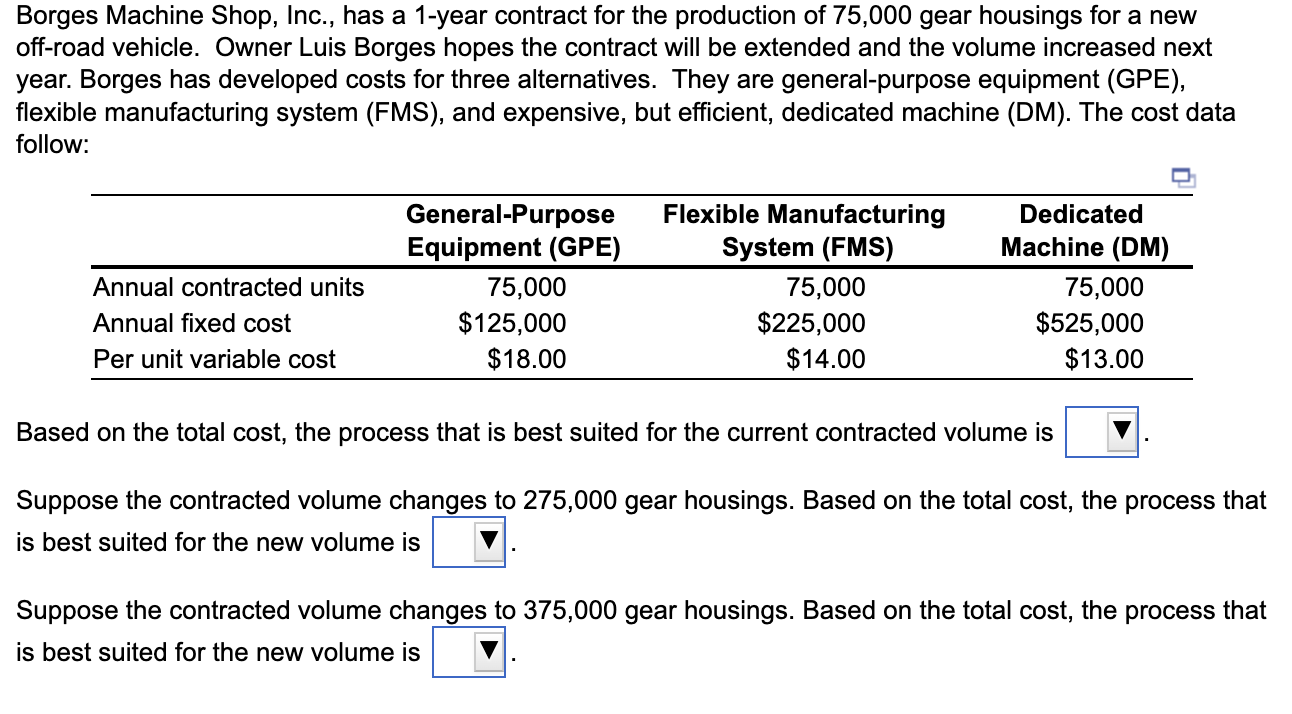 Borges Machine Shop, Inc., has a 1-year contract