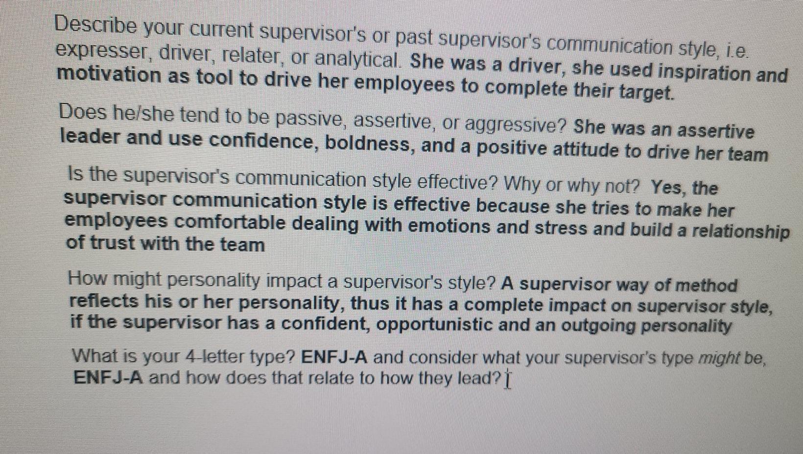 Describe your current supervisor's or past