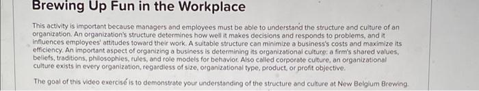 Brewing Up Fun in the Workplace This activity is