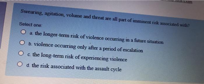 Swearing, agitation, volume and threat are all