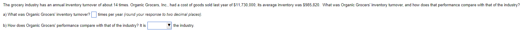 The grocery industry has an annual inventory
