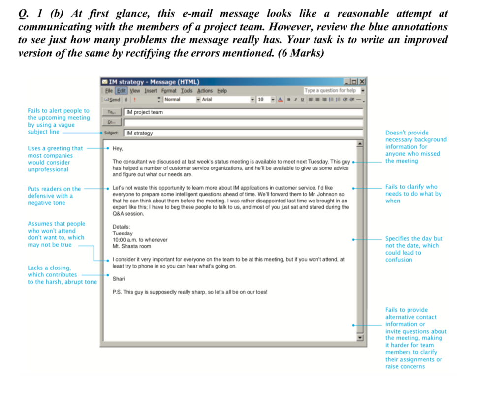 Q. 1 (b) At first glance, this e-mail message