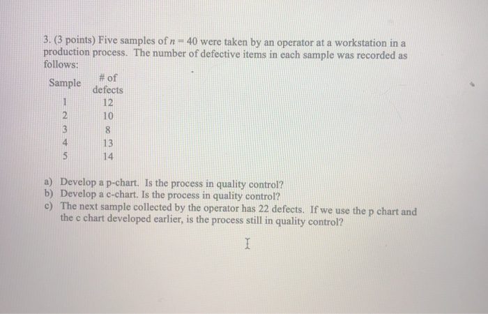 3. (3 points) Five samples of n = 40 were taken