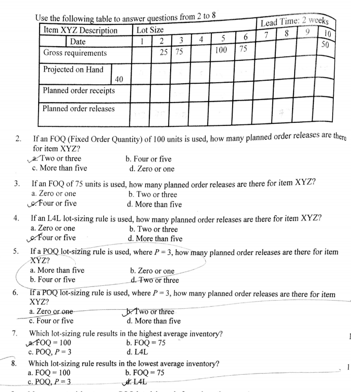 Lead Time: 2 weeks 7 8 9 5 100 6 75 10 50 Use the