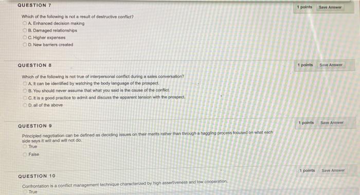 *Sales Management* QUESTION 7 1 points Save