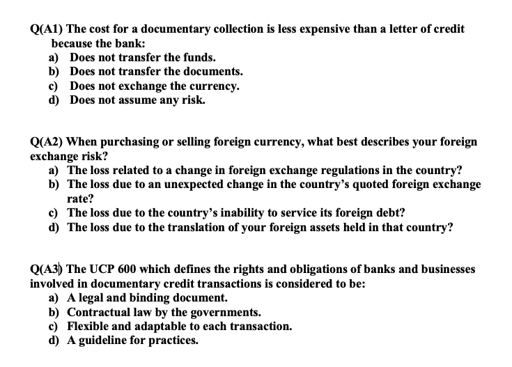 Q(A1) The cost for a documentary collection is